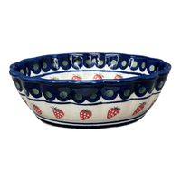 A picture of a Polish Pottery Bowl, Round, Scalloped, 7" in "Strawberry Dot" by Zaklady | Y1892A-A310A as shown at PolishPotteryOutlet.com/products/7-scalloped-bowl-strawberry-dot-y1892a-a310a