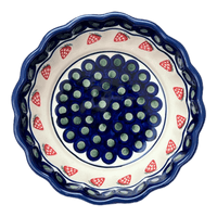 A picture of a Polish Pottery Bowl, Round, Scalloped, 7" in "Strawberry Dot" by Zaklady | Y1892A-A310A as shown at PolishPotteryOutlet.com/products/7-scalloped-bowl-strawberry-dot-y1892a-a310a