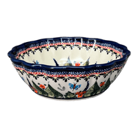 A picture of a Polish Pottery Zaklady Scalloped 7" Bowl (Butterfly Bouquet) | Y1892A-ART149 as shown at PolishPotteryOutlet.com/products/zaklady-scalloped-7-bowl-butterfly-bouquet-y1892a-art149