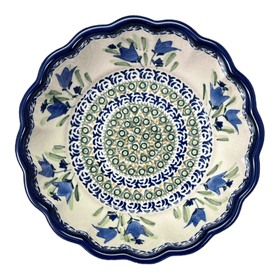Polish Pottery Zaklady Scalloped 7" Bowl (Blue Tulips) | Y1892A-ART160 Additional Image at PolishPotteryOutlet.com