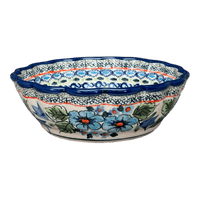 A picture of a Polish Pottery multiangular bowl butterfly garden as shown at PolishPotteryOutlet.com/products/7-scalloped-bowl-julies-garden-y1892a-art165