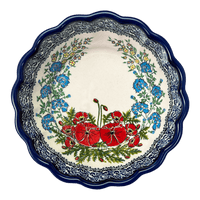 A picture of a Polish Pottery Zaklady Scalloped 7" Bowl (Floral Crescent) | Y1892A-ART237 as shown at PolishPotteryOutlet.com/products/zaklady-scalloped-7-bowl-fields-of-flowers-y1892a-art237