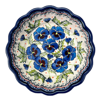 A picture of a Polish Pottery Zaklady Scalloped 7" Bowl (Pansies in Bloom) | Y1892A-ART277 as shown at PolishPotteryOutlet.com/products/zaklady-scalloped-7-bowl-pansies-in-bloom-y1892a-art277