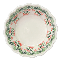 A picture of a Polish Pottery Zaklady Scalloped 7" Bowl (Raspberry Delight) | Y1892A-D1170 as shown at PolishPotteryOutlet.com/products/zaklady-scalloped-7-bowl-raspberry-delight-y1892a-d1170