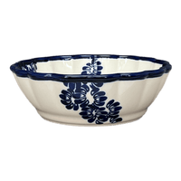 A picture of a Polish Pottery Zaklady Scalloped 7" Bowl (Blue Floral Vines) | Y1892A-D1210A as shown at PolishPotteryOutlet.com/products/7-scalloped-bowl-blue-floral-vines-y1892a-d1210a