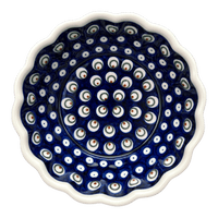 A picture of a Polish Pottery Zaklady Scalloped 7" Bowl (Peacock Burst) | Y1892A-D487 as shown at PolishPotteryOutlet.com/products/zaklady-scalloped-7-bowl-peacock-burst-y1892a-d487