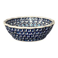 A picture of a Polish Pottery Zaklady Scalloped 7" Bowl (Mosaic Blues) | Y1892A-D910 as shown at PolishPotteryOutlet.com/products/zaklady-scalloped-7-bowl-mosaic-blues-y1892a-d910