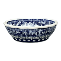 A picture of a Polish Pottery Bowl, Round, Scalloped, 7" in "Grecian Dot" by Zaklady | Y1892A-D923 as shown at PolishPotteryOutlet.com/products/7-scalloped-bowl-geometric-peacock-y1892a-d923