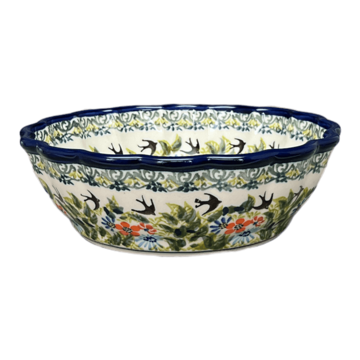 Bowl, Round, Scalloped, 7" in "Floral Swallows" by Zaklady | Y1892A-DU182