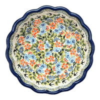 A picture of a Polish Pottery Zaklady Scalloped 7" Bowl (Floral Swallows) | Y1892A-DU182 as shown at PolishPotteryOutlet.com/products/7-scalloped-bowl-du182-y1892a-du182