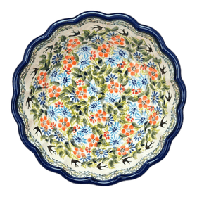 Polish Pottery Zaklady Scalloped 7" Bowl (Floral Swallows) | Y1892A-DU182 Additional Image at PolishPotteryOutlet.com
