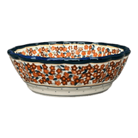 A picture of a Polish Pottery Zaklady Scalloped 7" Bowl (Orange Wreath) | Y1892A-DU52 as shown at PolishPotteryOutlet.com/products/7-scalloped-bowl-du52-y1892a-du52