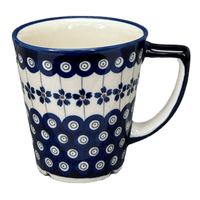 A picture of a Polish Pottery Mug, Tulip, 14 oz in "Petite Floral Peacock" by Zaklady | Y1920-A166A as shown at PolishPotteryOutlet.com/products/14-oz-tulip-mug-floral-peacock-y1920-a166a