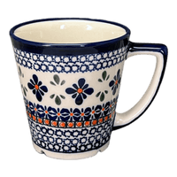 A picture of a Polish Pottery Zaklady 14 oz. Tulip Mug (Blue Mosaic Flower) | Y1920-A221A as shown at PolishPotteryOutlet.com/products/tulip-mug-blue-mosaic-flower-y1920-a221a