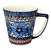 A picture of a Polish Pottery Mug, Tulip, 14 oz in "Bloomin' Sky" by Zaklady | Y1920-ART148 as shown at PolishPotteryOutlet.com/products/tulip-mug-blue-bouquet-in-mosaic-y1920-art148