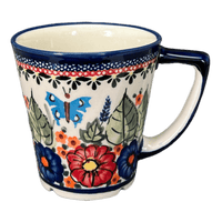 A picture of a Polish Pottery Zaklady 14 oz. Tulip Mug (Butterfly Bouquet) | Y1920-ART149 as shown at PolishPotteryOutlet.com/products/tulip-mug-butterfly-bouquet-y1920-art149