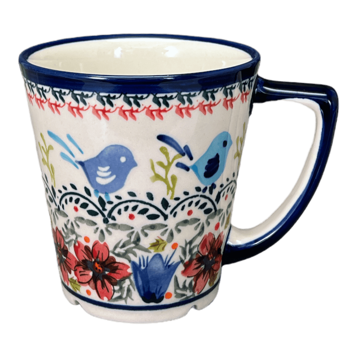 Mug, Tulip, 14 oz in "Circling Bluebirds" by Zaklady | Y1920-ART214