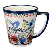 A picture of a Polish Pottery Zaklady 14 oz. Tulip Mug (Circling Bluebirds) | Y1920-ART214 as shown at PolishPotteryOutlet.com/products/tulip-mug-circling-bluebirds-y1920-art214