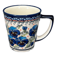 A picture of a Polish Pottery Zaklady 14 oz. Tulip Mug (Pansies in Bloom) | Y1920-ART277 as shown at PolishPotteryOutlet.com/products/tulip-mug-pansies-in-bloom-y1920-art277