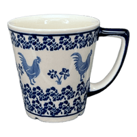 A picture of a Polish Pottery Zaklady 14 oz. Tulip Mug (Rooster Blues) | Y1920-D1149 as shown at PolishPotteryOutlet.com/products/14-oz-tulip-mug-rooster-blues-y1920-d1149