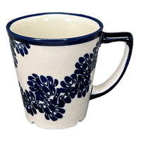 A picture of a Polish Pottery Zaklady 14 oz. Tulip Mug (Blue Floral Vines) | Y1920-D1210A as shown at PolishPotteryOutlet.com/products/tulip-mug-blue-floral-vines-y1920-d1210a