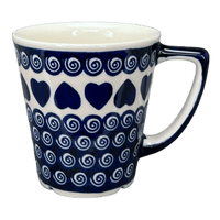 A picture of a Polish Pottery Zaklady 14 oz. Tulip Mug (Swirling Hearts) | Y1920-D467 as shown at PolishPotteryOutlet.com/products/14-oz-tulip-mug-swirling-hearts-y1920-d467