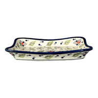 A picture of a Polish Pottery Angular Serving Dish (Mountain Flower) | Y1935A-A1109A as shown at PolishPotteryOutlet.com/products/angular-serving-dish-mistletoe-y1935a-a1109a