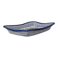 A picture of a Polish Pottery Angular Serving Dish (Blue Mosaic Flower) | Y1935A-A221A as shown at PolishPotteryOutlet.com/products/angular-serving-dish-blue-mosaic-flower-y1935a-a221a