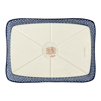 A picture of a Polish Pottery Angular Serving Dish (Blue Mosaic Flower) | Y1935A-A221A as shown at PolishPotteryOutlet.com/products/angular-serving-dish-blue-mosaic-flower-y1935a-a221a