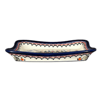 A picture of a Polish Pottery Zaklady Angular Serving Dish (Butterfly Bouquet) | Y1935A-ART149 as shown at PolishPotteryOutlet.com/products/angular-serving-dish-butterfly-bouquet-y1935a-art149