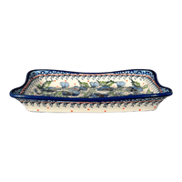 A picture of a Polish Pottery Zaklady Angular Serving Dish (Pansies in Bloom) | Y1935A-ART277 as shown at PolishPotteryOutlet.com/products/angular-serving-dish-pansies-in-bloom-y1935a-art277