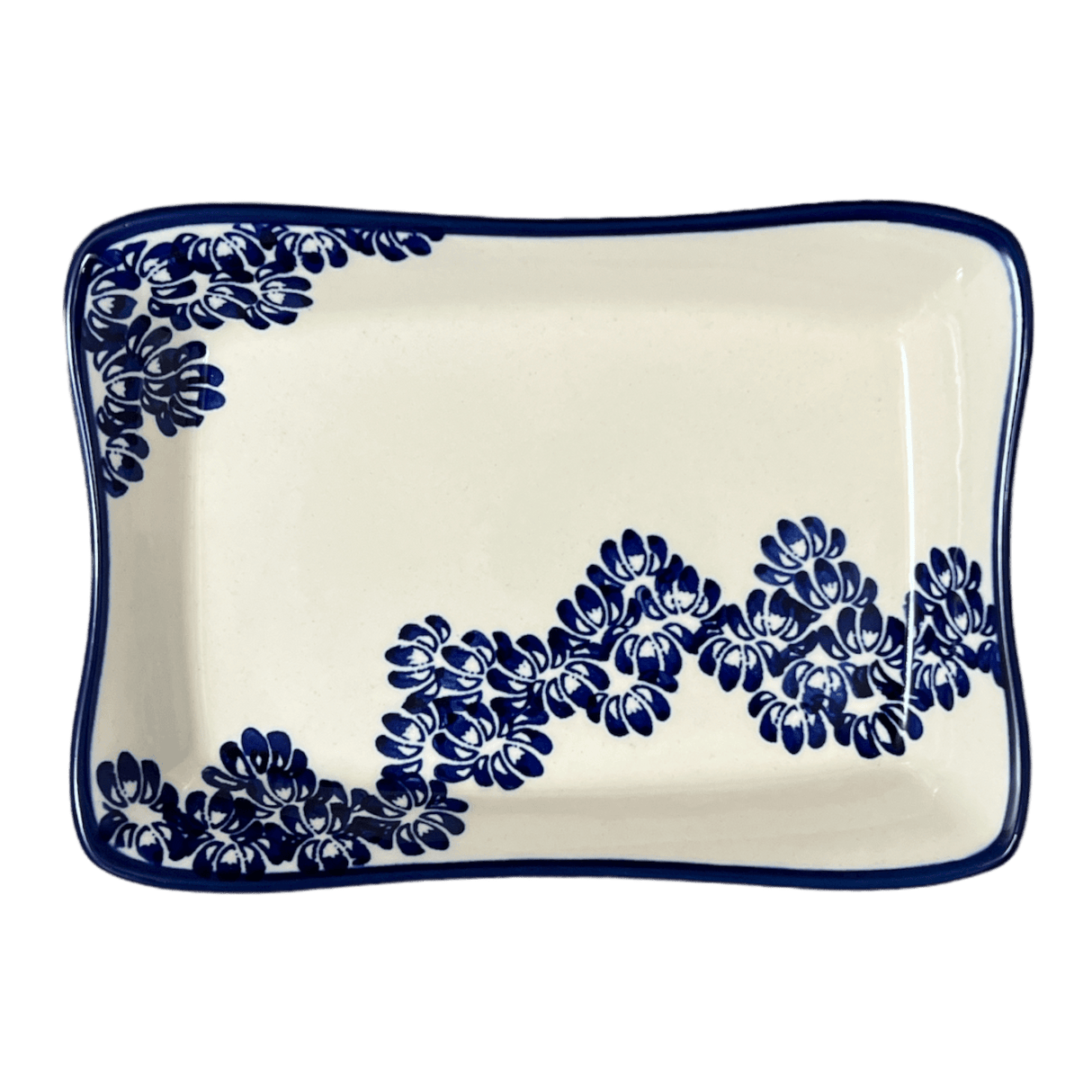 Serving Dish, Angular, 10" x 7" in "Blue Floral Vines" by Zaklady | Y1935A-D1210A