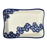 A picture of a Polish Pottery Zaklady Angular Serving Dish (Blue Floral Vines) | Y1935A-D1210A as shown at PolishPotteryOutlet.com/products/angular-serving-dish-blue-floral-vines-y1935a-d1210a
