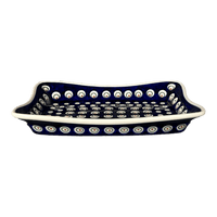 A picture of a Polish Pottery Angular Serving Dish (Peacock Burst) | Y1935A-D487 as shown at PolishPotteryOutlet.com/products/angular-serving-dish-peacock-burst-y1935a-d487