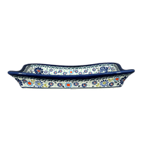 A picture of a Polish Pottery Zaklady Angular Serving Dish (Floral Explosion) | Y1935A-DU126 as shown at PolishPotteryOutlet.com/products/10-x-7-angular-serving-dish-du126-y1935a-du126