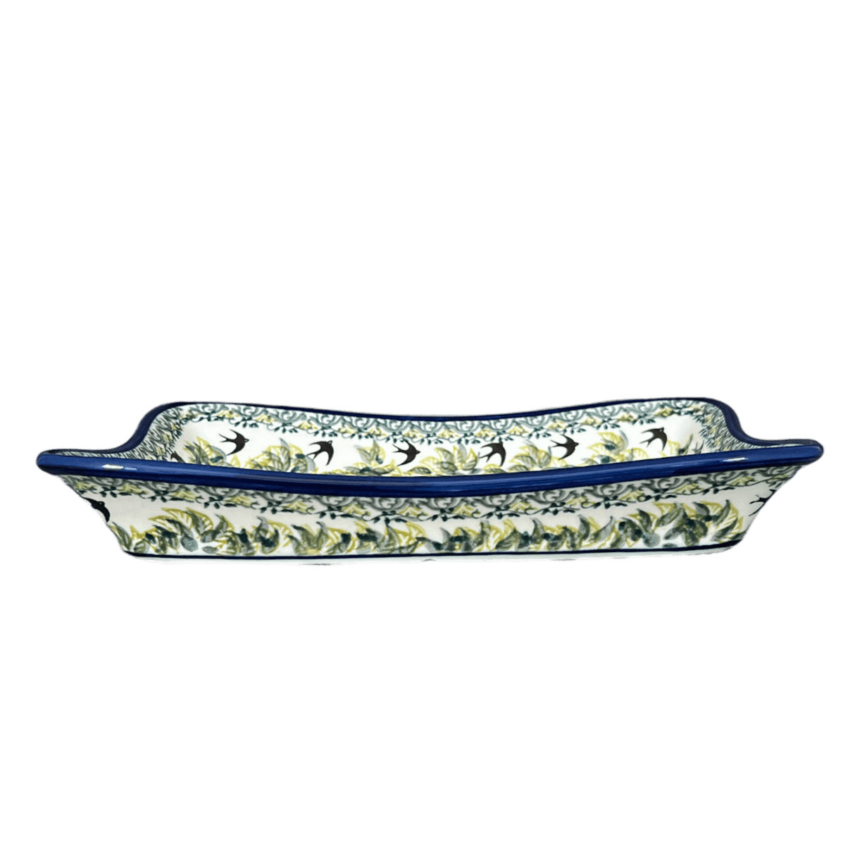 Serving Dish, Angular, 10" x 7" in "Floral Swallows" by Zaklady | Y1935A-DU182