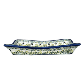 Polish Pottery Zaklady 10" x 7" Angular Serving Dish (Floral Swallows) | Y1935A-DU182 Additional Image at PolishPotteryOutlet.com
