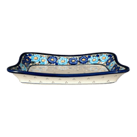 A picture of a Polish Pottery Angular Serving Dish (Garden Party Blues) | Y1935A-DU50 as shown at PolishPotteryOutlet.com/products/angular-serving-dish-garden-party-blues-y1935a-du50