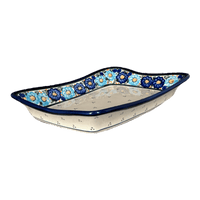 A picture of a Polish Pottery Zaklady Angular Serving Dish (Garden Party Blues) | Y1935A-DU50 as shown at PolishPotteryOutlet.com/products/angular-serving-dish-garden-party-blues-y1935a-du50