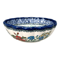 A picture of a Polish Pottery Zaklady 6" Blossom Bowl (Floral Crescent) | Y1945A-ART237 as shown at PolishPotteryOutlet.com/products/6-daisy-bowl-fields-of-flowers-y1945a-art237