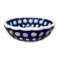 A picture of a Polish Pottery 6" Blossom Bowl (Peacock Burst) | Y1945A-D487 as shown at PolishPotteryOutlet.com/products/6-daisy-bowl-peacock-burst-y1945a-d487