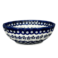 A picture of a Polish Pottery Zaklady 7" Blossom Bowl (Petite Floral Peacock) | Y1946A-A166A as shown at PolishPotteryOutlet.com/products/7-blossom-bowl-petite-floral-peacock-y1946a-a166a