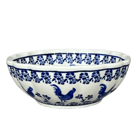 A picture of a Polish Pottery Zaklady 7" Blossom Bowl (Rooster Blues) | Y1946A-D1149 as shown at PolishPotteryOutlet.com/products/7-blossom-bowl-rooster-blues-y1946a-d1149