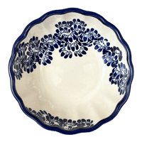 A picture of a Polish Pottery 7" Blossom Bowl (Blue Floral Vines) | Y1946A-D1210A as shown at PolishPotteryOutlet.com/products/wavy-7-bowl-blue-floral-vines-y1946a-d1210a