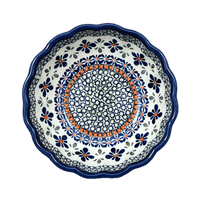 A picture of a Polish Pottery Bowl, Round, Blossom, 7" in "Emerald Mosaic" by Zaklady | Y1946A-DU60 as shown at PolishPotteryOutlet.com/products/7-blossom-bowl-emerald-mosaic-y1946a-du60