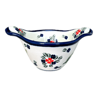 A picture of a Polish Pottery Zaklady Small Bowl W/Handles (Mountain Flower) | Y1971A-A1109A as shown at PolishPotteryOutlet.com/products/surprise-bowl-mistletoe-y1971a-a1109a