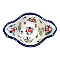A picture of a Polish Pottery Zaklady Small Bowl W/Handles (Mountain Flower) | Y1971A-A1109A as shown at PolishPotteryOutlet.com/products/surprise-bowl-mistletoe-y1971a-a1109a