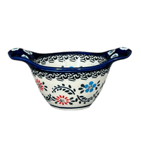 A picture of a Polish Pottery Zaklady Small Bowl W/Handles (Climbing Aster) | Y1971A-A1145A as shown at PolishPotteryOutlet.com/products/3-5-small-bowl-w-handles-climbing-aster-y1971a-a1145a