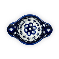 A picture of a Polish Pottery Bowl, Round, Handles, 3.5" Small in "Petite Floral Peacock" by Zaklady | Y1971A-A166A as shown at PolishPotteryOutlet.com/products/3-5-small-bowl-w-handles-floral-peacock-y1971a-a166a