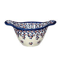 A picture of a Polish Pottery Bowl, Round, Handles, 3.5" Small in "Falling Blue Daisies" by Zaklady | Y1971A-A882A as shown at PolishPotteryOutlet.com/products/3-5-small-bowl-w-handles-falling-blue-daisies-y1971a-a882a